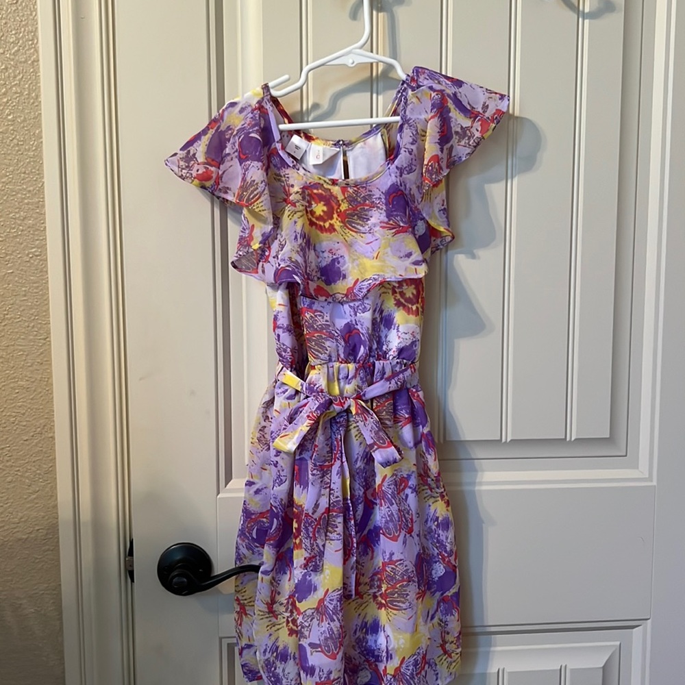 Purple dress with butterfly pattern
